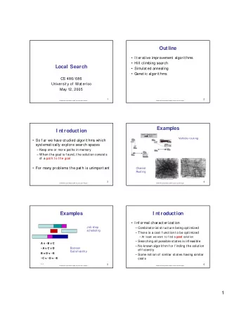 Outline   I t erat ive improvement  algorit hms   Hill climbing search  Local Search