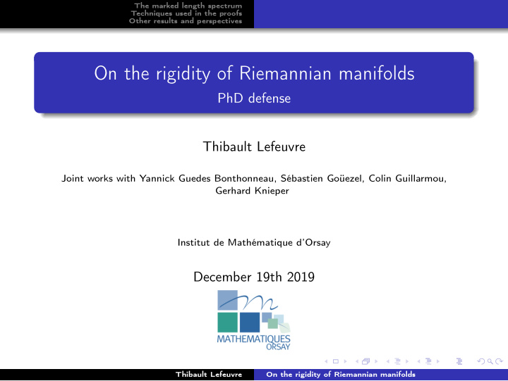 on the rigidity of riemannian manifolds