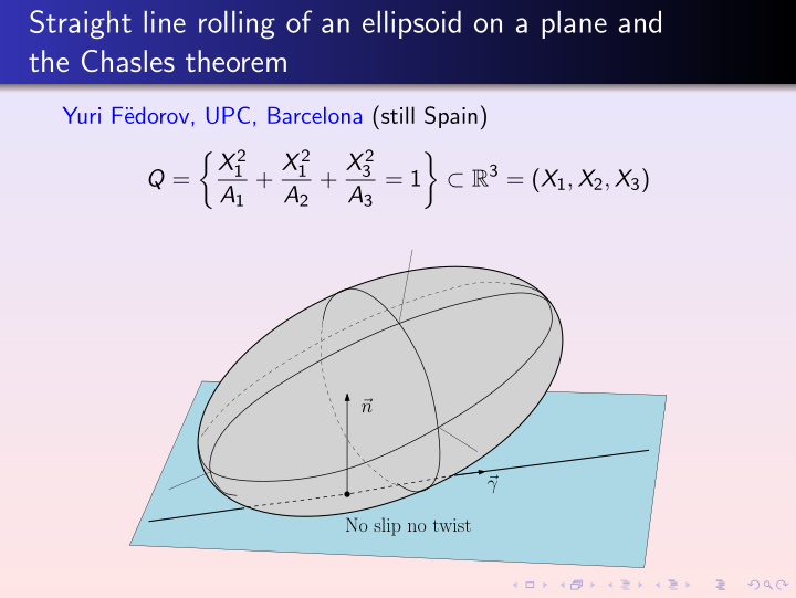 straight line rolling of an ellipsoid on a plane and the