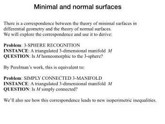 Minimal and normal surfaces  There is a correspondence between the theory of minimal surfaces in