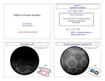 Surfaces in the space of surfaces Theorem (Shah, Ratner) The closure of f( H 2 ) is a compact,