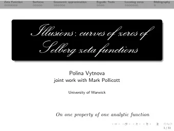 Illusions : curvesofzerosof  Selbergzetafunctions  Polina Vytnova  joint work with Mark Pollicott