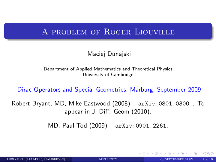 a problem of roger liouville