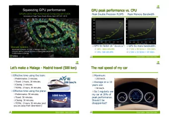 GPU peak performance vs. CPU  Squeezing GPU performance  Peak Double Precision FLOPS  Peak Memory