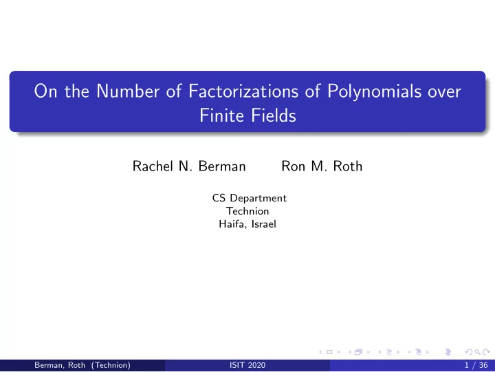 on the number of factorizations of polynomials over