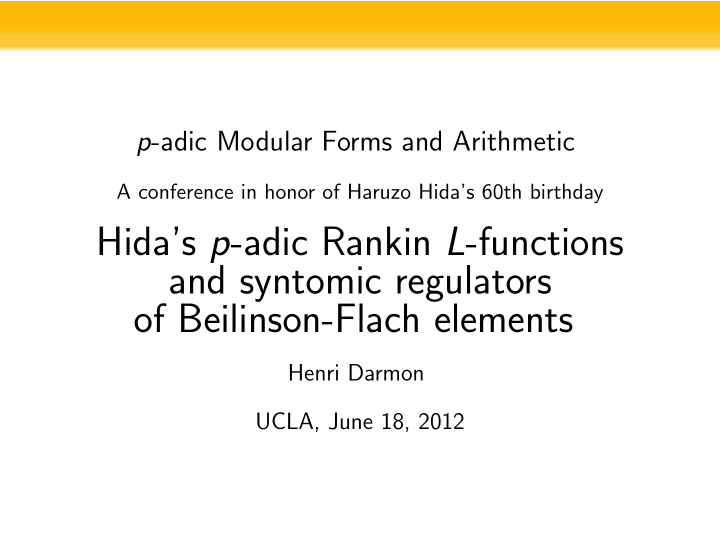 hida s p adic rankin l functions and syntomic regulators
