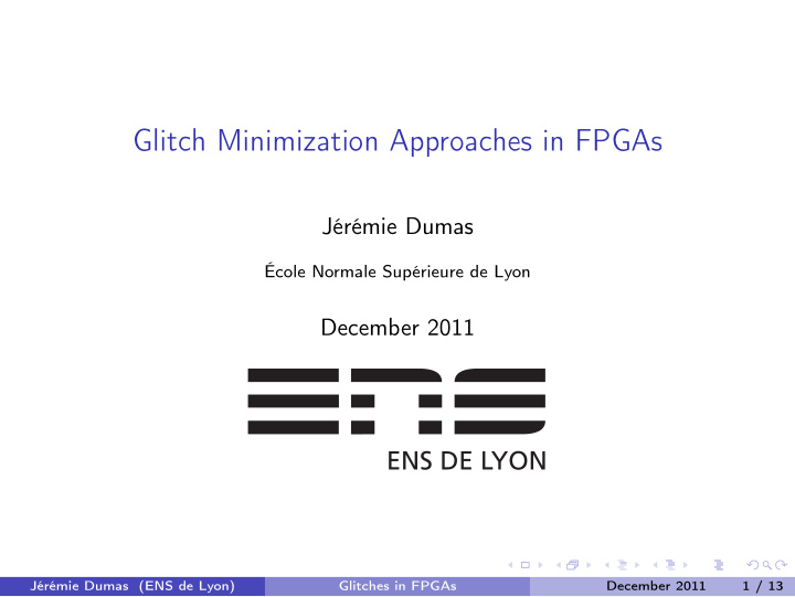 glitch minimization approaches in fpgas