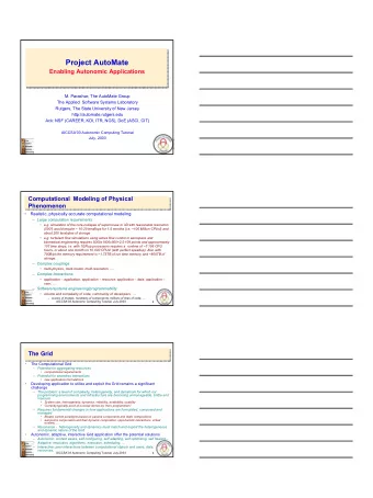Project AutoMate  Enabling Autonomic Applications  M. Parashar, The AutoMate Group  The Applied