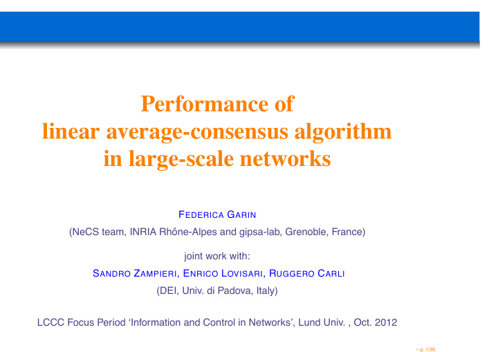 performance of linear average consensus algorithm in