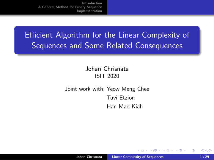 efficient algorithm for the linear complexity of