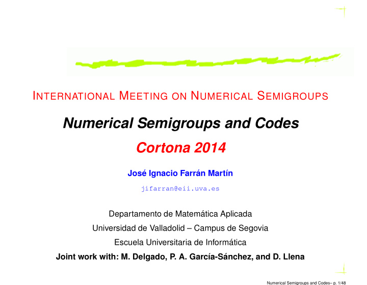 numerical semigroups and codes