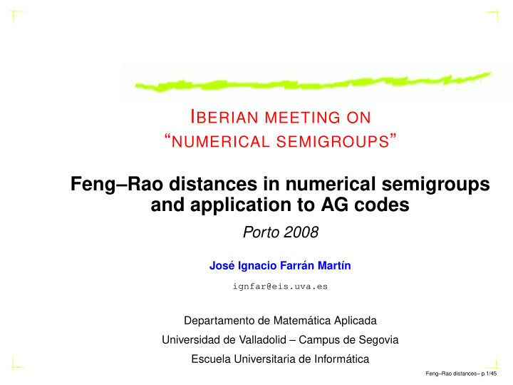 numerical semigroups feng rao distances in numerical