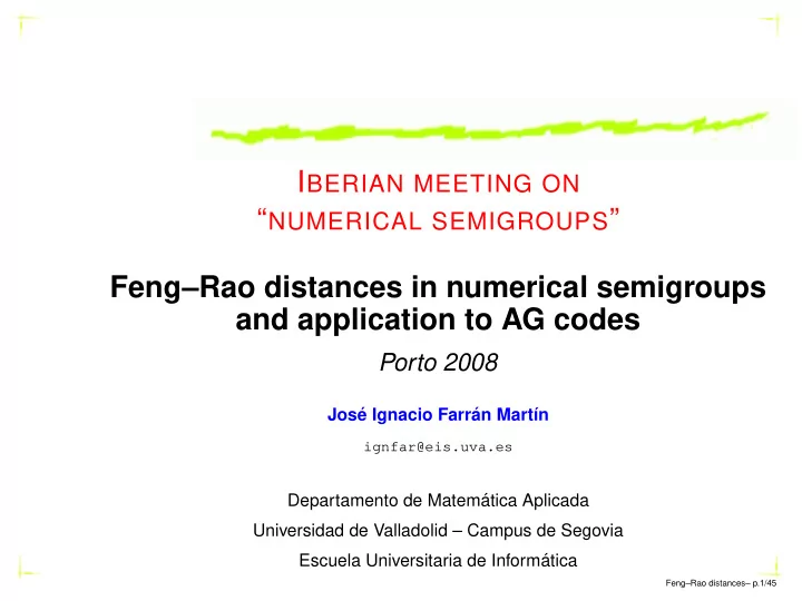 numerical semigroups feng rao distances in numerical