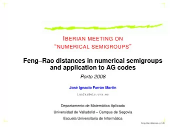 NUMERICAL SEMIGROUPS   FengRao distances in numerical semigroups  and application to AG