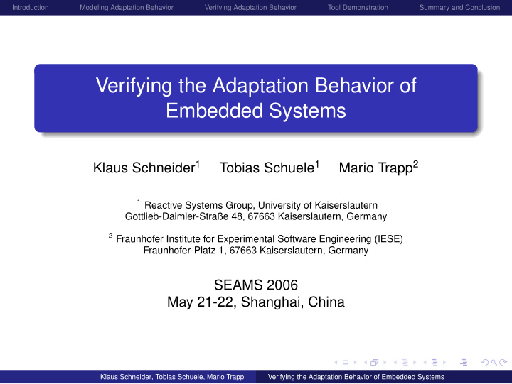 verifying the adaptation behavior of embedded systems