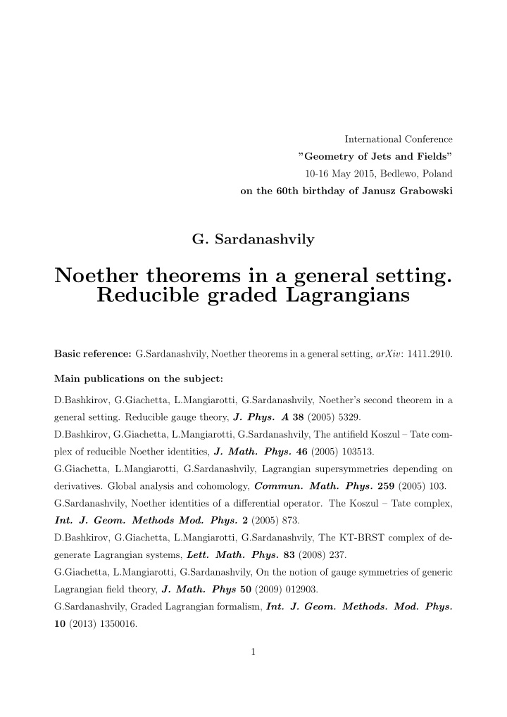 noether theorems in a general setting reducible graded