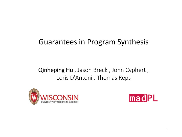 guarantees in program synthesis