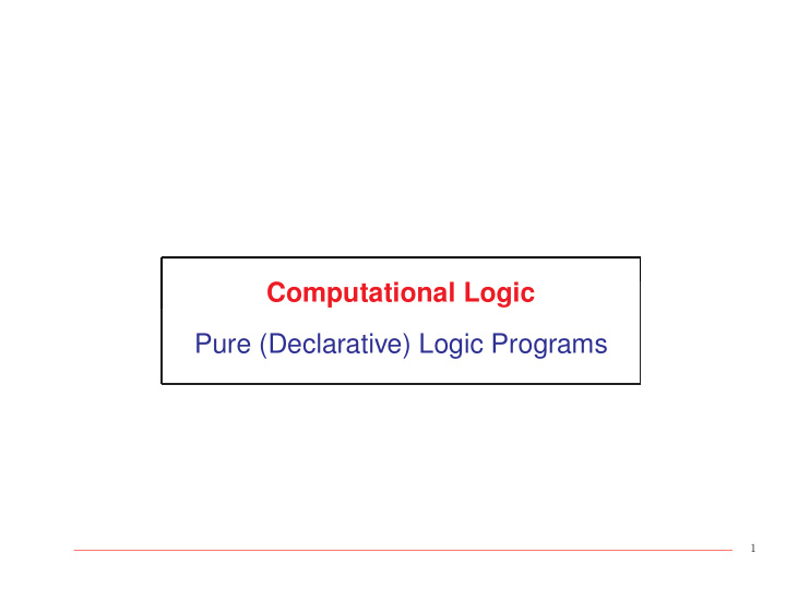 computational logic pure declarative logic programs