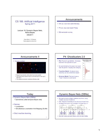 Announcements  CS 188: Artificial Intelligence  Spring 2011  W4 out, due next week Monday