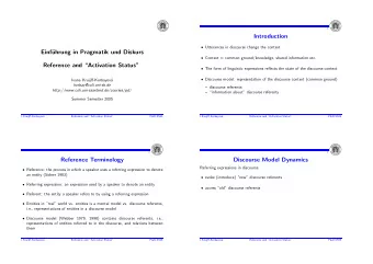 Introduction  Utterances in discourse change the context  Einf  uhrung in Pragmatik und