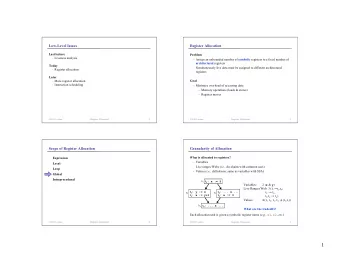 1  Global Register Allocation by Graph Coloring  Interference Graph Example (Variables)  Idea