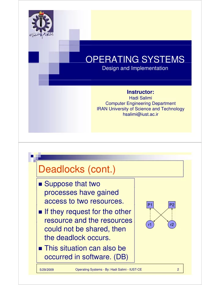 deadlocks cont deadlocks cont