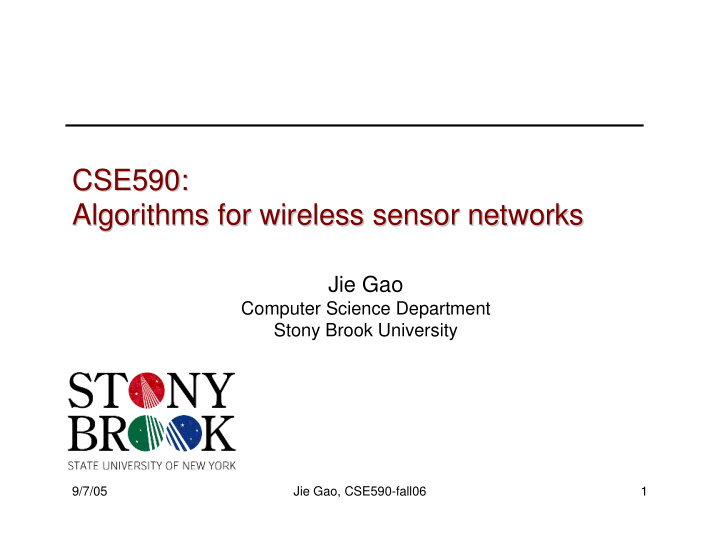 cse590 cse590 algorithms for wireless sensor networks