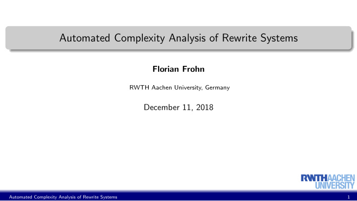 automated complexity analysis of rewrite systems