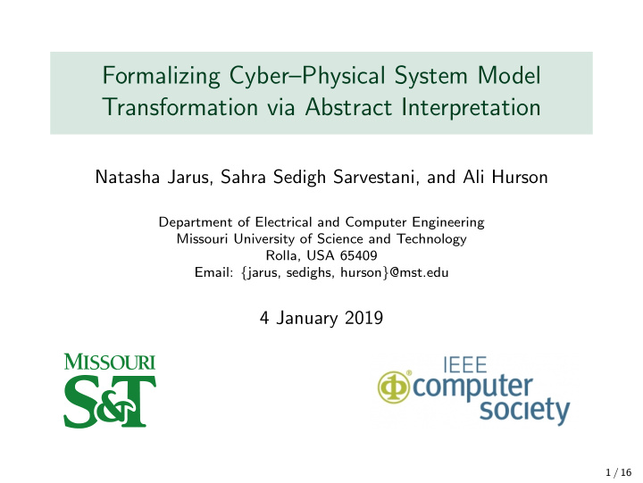 formalizing cyber physical system model transformation