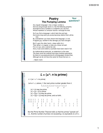 Poetry  Your  questions?  The Pumping Lemma  Any regular language L has a magic number p  And any