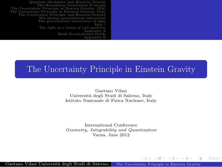 the uncertainty principle in einstein gravity
