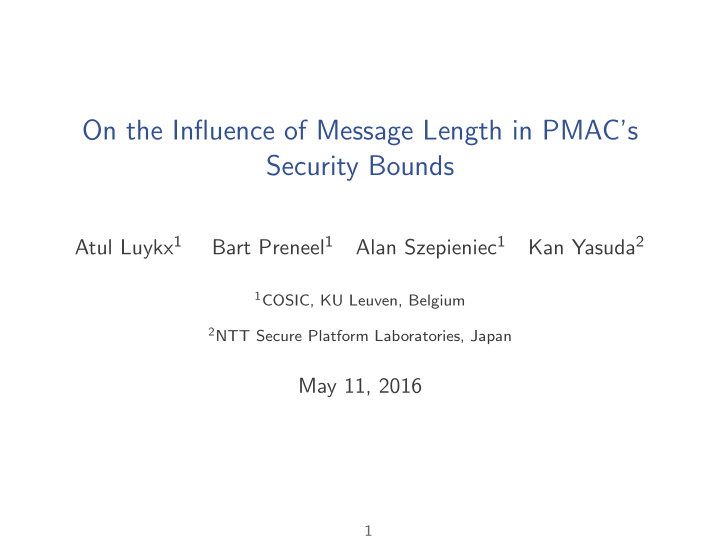 on the influence of message length in pmac s security