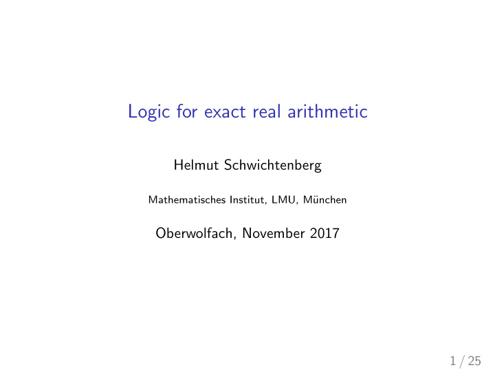 logic for exact real arithmetic