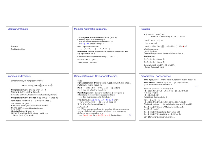 modular arithmetic modular arithmetic refresher notation