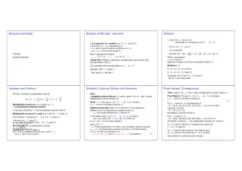 Modular Arithmetic  Modular Arithmetic: refresher.  Notation x ( mod m ) or mod ( x , m ) -