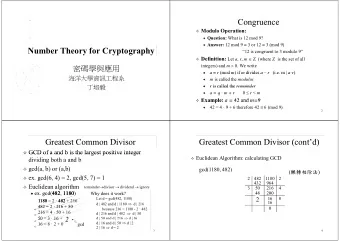 Congruence  Modulo Operation:  Question: What is 12 mod 9?  Answer: 12 mod 9  3 or 12