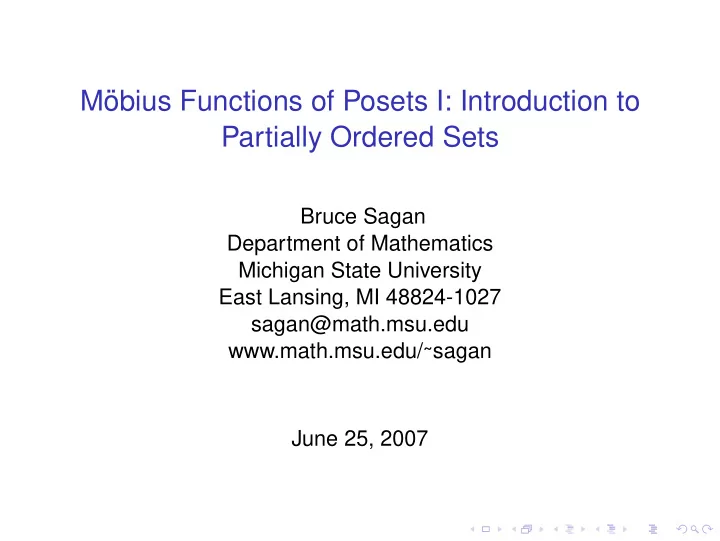 m obius functions of posets i introduction to partially