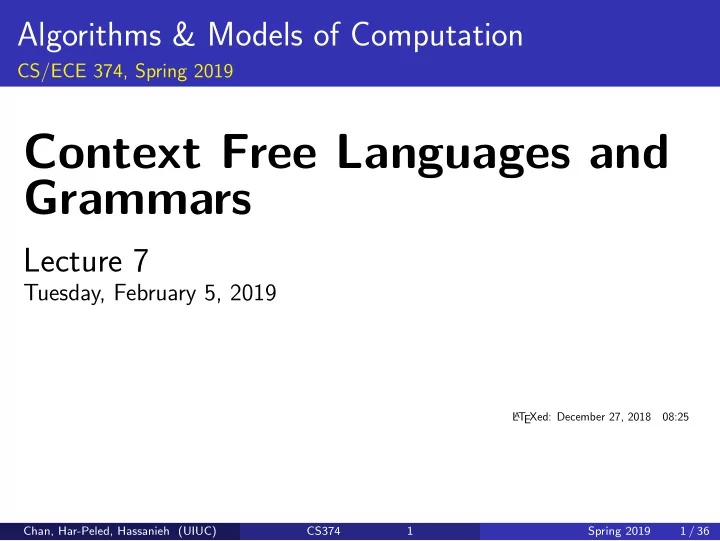 context free languages and grammars