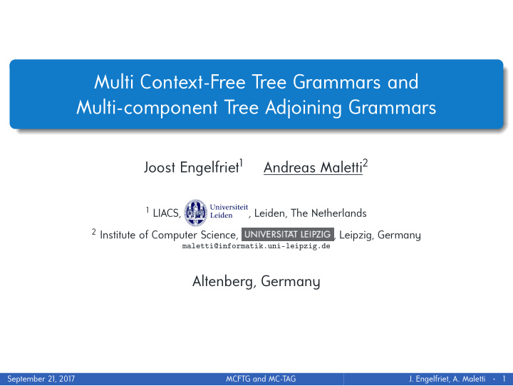 multi context free tree grammars and multi component tree
