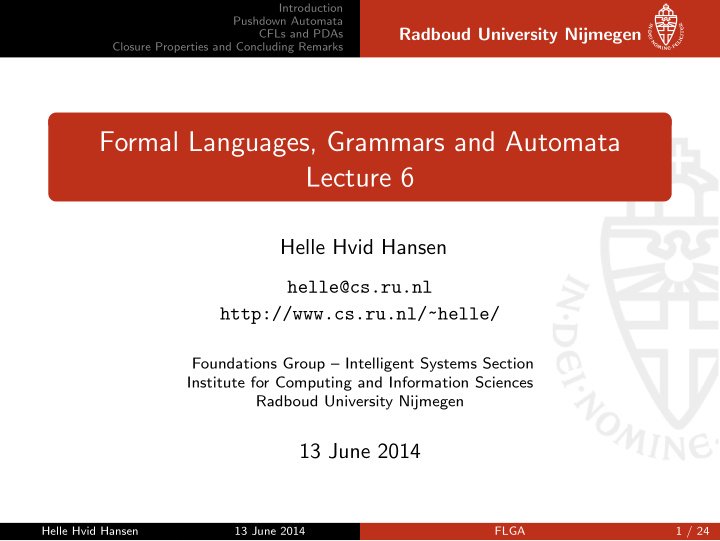 formal languages grammars and automata lecture 6