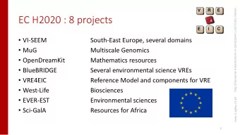 EC H2020 : 8 projects  VI-SEEM  South-East Europe, several domains  MuG  Multiscale Genomics