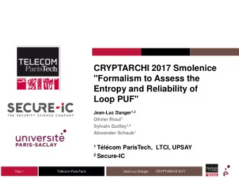 &quot;Formalism to Assess the  Entropy and Reliability of  Loop PUF&quot; Jean-Luc Danger 1,2