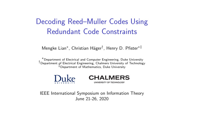 decoding reed muller codes using redundant code