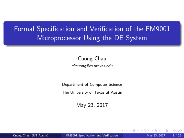 formal specification and verification of the fm9001