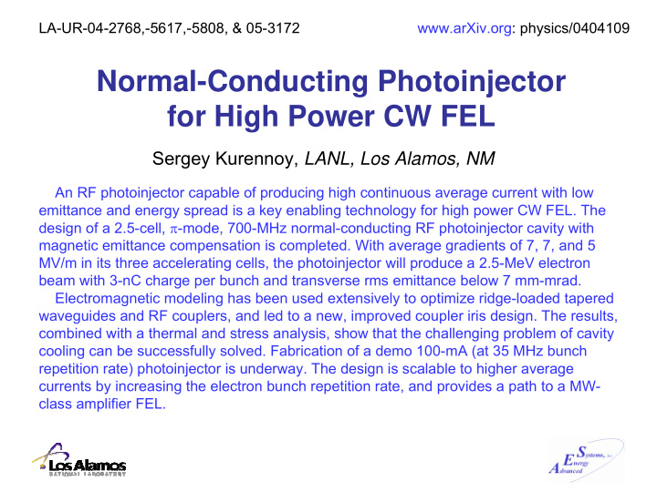 normal conducting photoinjector for high power cw fel