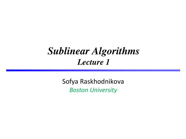 sublinear algorithms