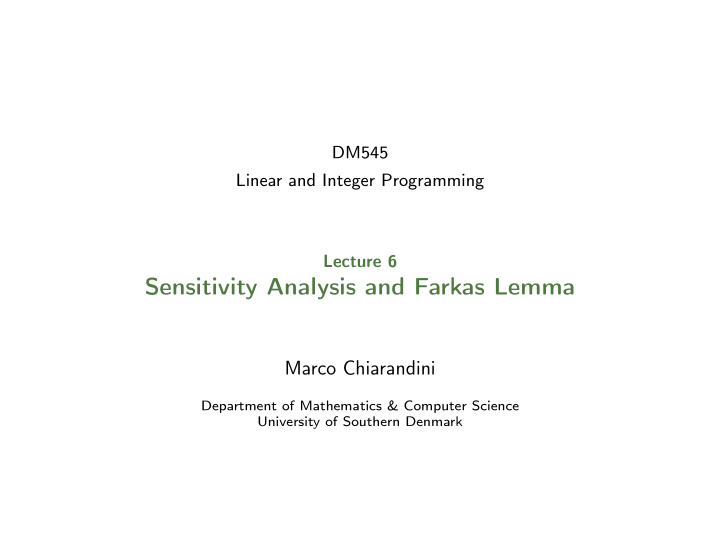 sensitivity analysis and farkas lemma