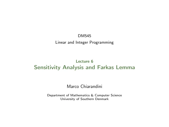 sensitivity analysis and farkas lemma