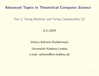 Advanced Topics in Theoretical Computer Science  Part 1: Turing Machines and Turing Computability