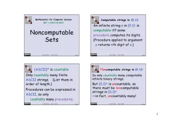 Noncomputable procedure computes its digits .  Sets  (Procedure applied to argument  n returns nth